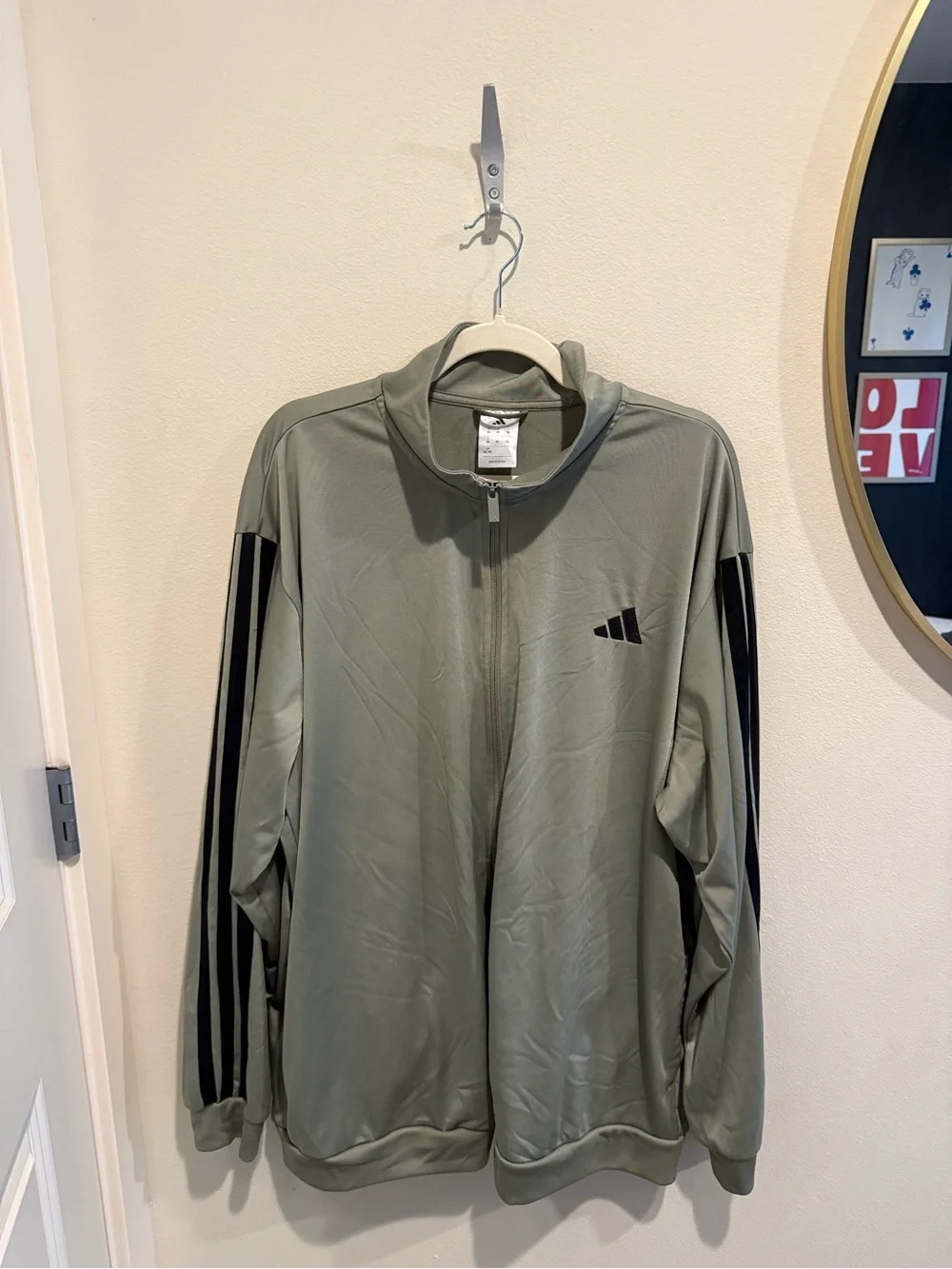 adidas Men's Olive Green Track Jacket with Black Stripes
